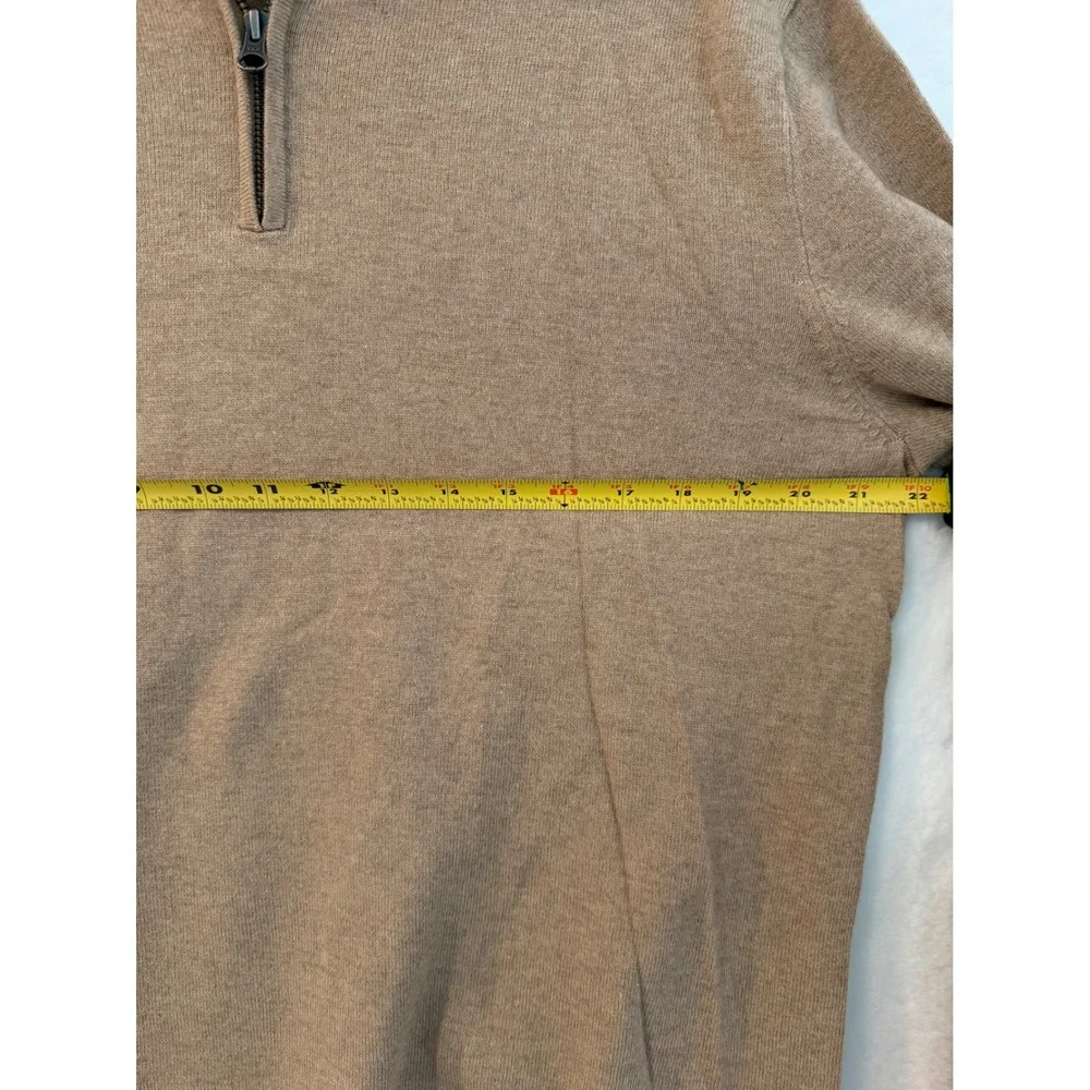J.Crew Harbor Cotton Quarter Zip Sweater Mens Large Tan Brown F4718 Merino Wool‎